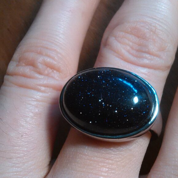 Blue Sandstone Stainless Steel Solitaire Ring (Size 9) - Picture 1 of 11